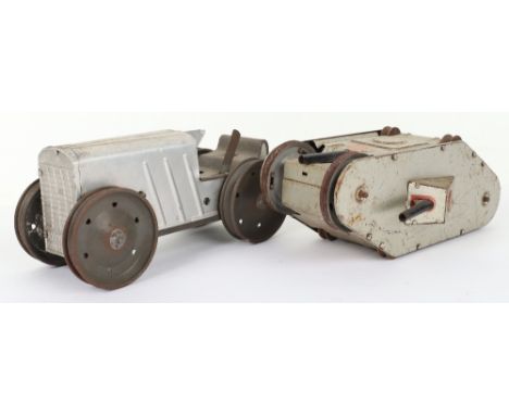 Marx (New York) tinplate clockwork Tractor and W.W.I Tank, tractor aluminium body, 8 ¼” (21cm) long, good working condition, 