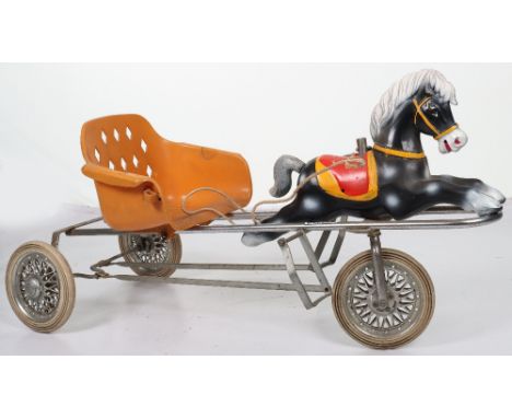 A rare Giordani child’s pedal horse and trap, Italian 1970s, with painted plastic horse, plastic orange moulded seat, chrome 