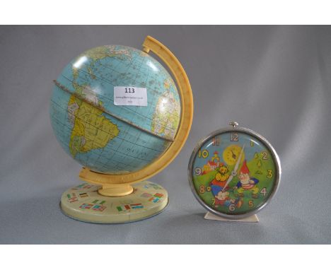 Tin Plate Globe and Noddy Alarm Clock 