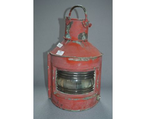 Red Painted Galvanised Metal Ships Lamp 