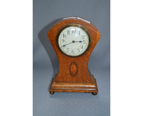 Oak Cased Shell Inlaid Mantel Clock 