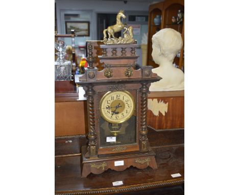 Walnut Cased Mantel Clock with Brass Decoration 