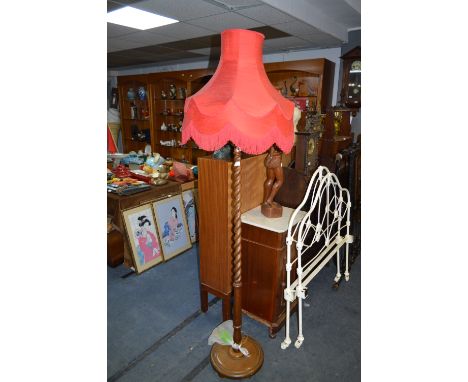 Oak Barley Twist Standard Lamp and Shade 