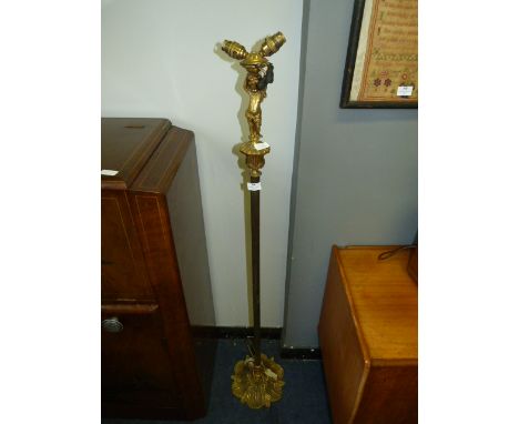 Brass Corinthian Column Twin Light Standard Lamp with Cherub Finial 