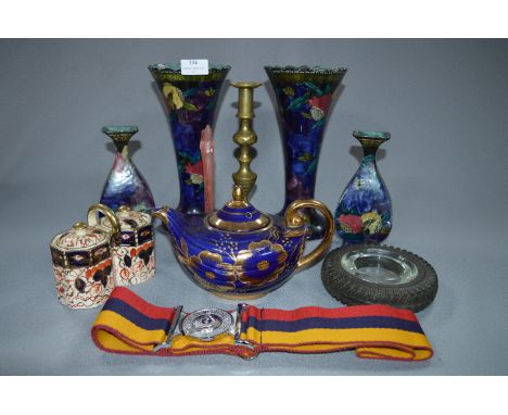 Pair of Rubens Ware Pomegranate Vases, Army Medics Corps Belt, Goodyear Tyre Ashtray, Tea Pot, etc. 