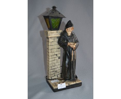 Pottery Table Lamp - Monk Reading Bible 