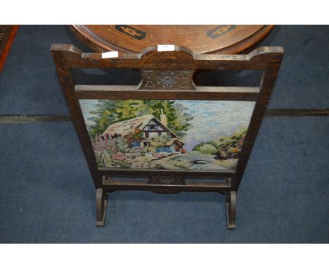 Oak Framed Firescreen with Needlework Panel 