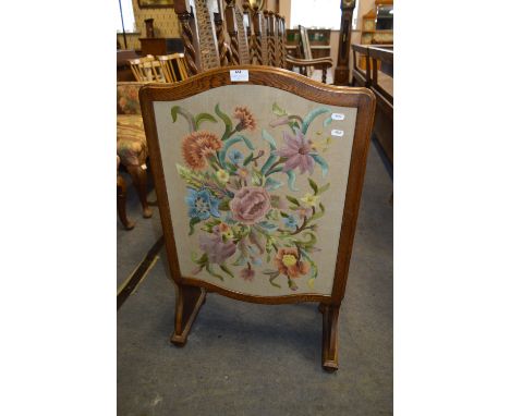 Oak Framed Table Fire Screen with Needlework Panel 