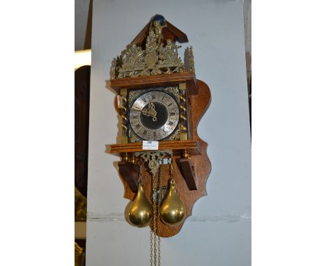 Oak Cased Dutch Wall Clock with Brass Decoration 