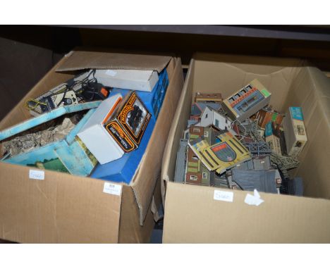 Two Large Boxes of 00 Gauge Model Railway Accessories; Buildings, Scenery, Trains, Engines, etc. 