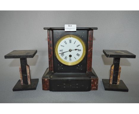 Slate & Marble Effect Mantel Clock With a Pair of Stands 
