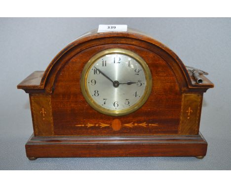 Edwardian Mahogany Inlaid Mantel Clock with Key