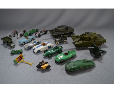 Collection of Nineteen Dinky Model Race Cars and Military Vehicles 