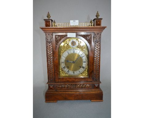 Walnut Cased Mantel Clock with Brass Face and Gallery 