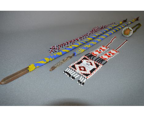 African Tribal Bead Work Spears and Sash Bottle 