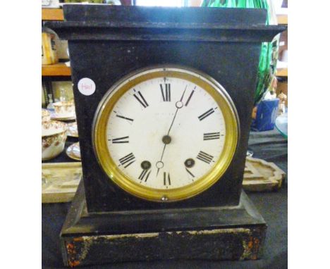 VICTORIAN MANTEL CLOCK. Victorian slate chiming mantel clock, makers name faded to face, movement marked 2713 194
