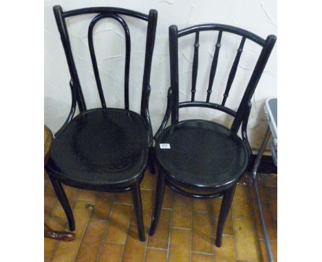 BENTWOOD CHAIRS. Two vintage bentwood chairs painted black