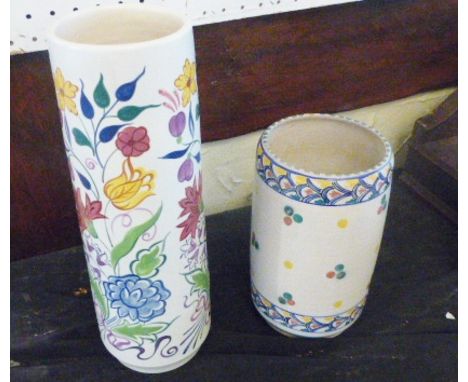 STICK STANDS. Large Poole ceramic stick stand, H ~ 39cm and Honiton stand, H ~ 25cm