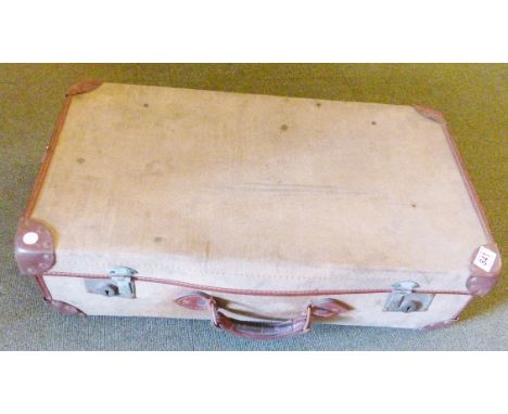VINTAGE SUITCASE. Vintage linen covered suitcase