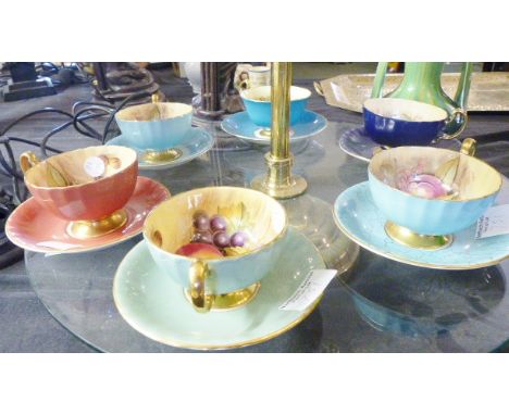 AYNSLEY. Six Aynsley cups and saucers in fruit and gilt detail