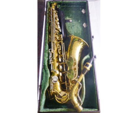 VINTAGE SAXOPHONE. Vintage King Super 20 Tenor saxophone, 450691 to back, in original case with two boxes of Rico reeds