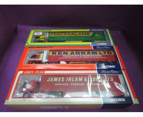 Three Corgi Limited Edition 1:50 scale diecast advertising articulated wagon, James Irlam &amp; Sons Ltd 75606, Ken Abram Ltd