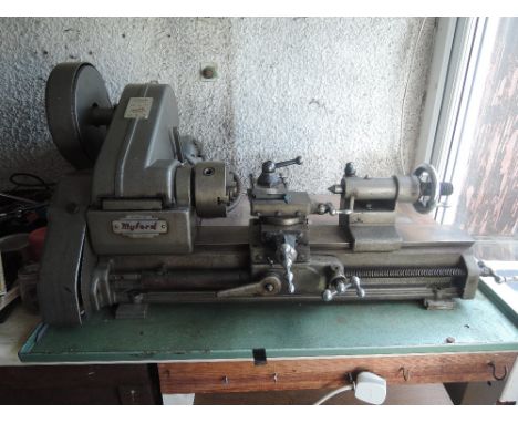 A Myford ML10 Speed 10 Screwcutting Centre Lathe with Taper Roller Bearing Headstock, with many extra accessories, parts, too