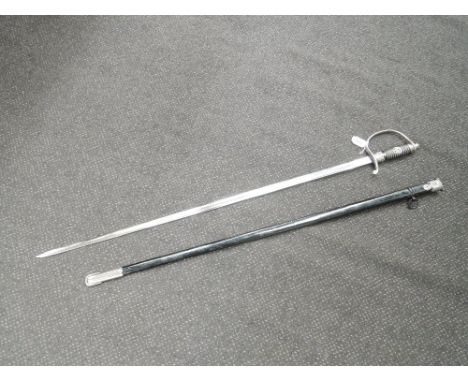 A German World War II sword swith S.S. Emblems on handle with scabbard, no marking on blade