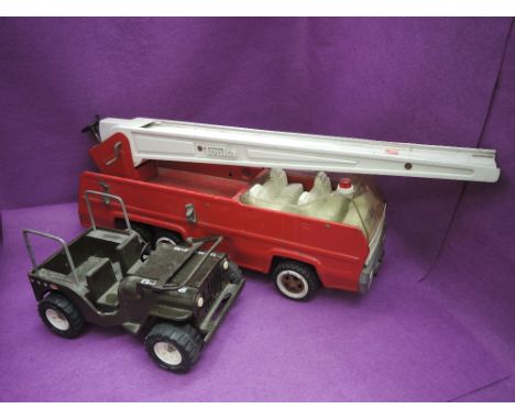 A Tonka pressed steel fire engine and military jeep