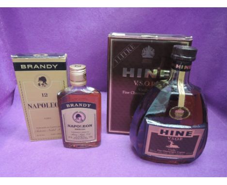 A bottle of 1 litre Hine V.S.O.P. Fine Champagne Cognac plus a 20cl bottle of Napoleon Brandy