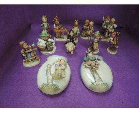 Eleven Hummel figures including Chimney Sweep Boy riding Pig SPO61, Star Gazer, Volunteers, Playmates, Friends etc and two Hu