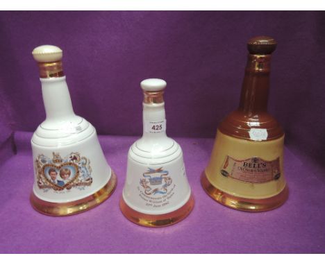 Three Wade Bells Scotch Whisky, Bells 1981 Royal Wedding, 1982 Birth of Prince William and Old Scotch Whisky