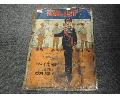 An early lithograph tin plate sign military related for Enlist Join the ArmyDIMENSIONS 15 inches x 20 inches 