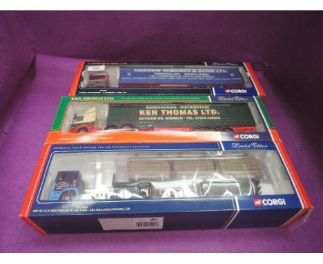 Three Corgi Limited Edition 1:50 scale diecast advertising articulated wagon, Jos Millican Ltd CC11905, Ken Thomas 75406 and 