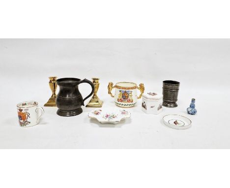 Royal Worcester hexagonal lidded pot decorated with oriental figures in garden, printed mark to base numbered 3855, a Royal W