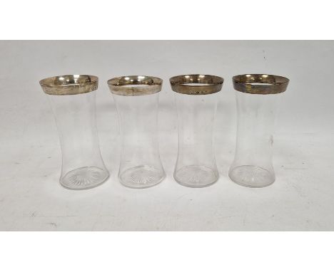 Set of four Victorian silver rimmed and glass cylindrical vases, Birmingham 1891 makers&nbsp;Hukin &amp; Heath (John Thomas H