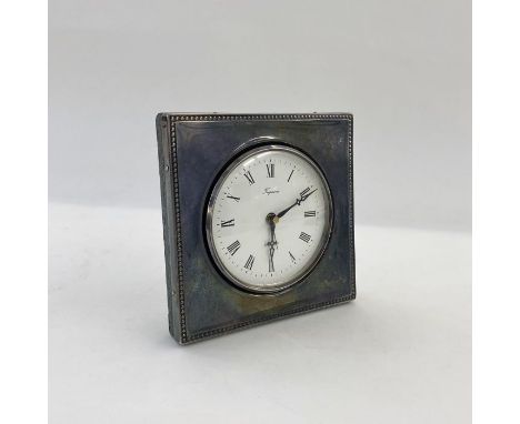 Tregawne circular clock and silver mounted case, London 1984, 11cm wide