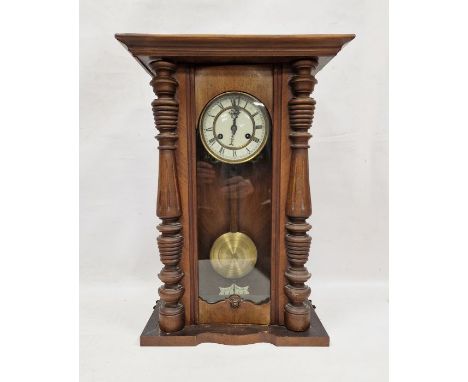 Early 20th century mahogany cased Vienna regulator style wall clock&nbsp;with turned and fluted columns, 57cm