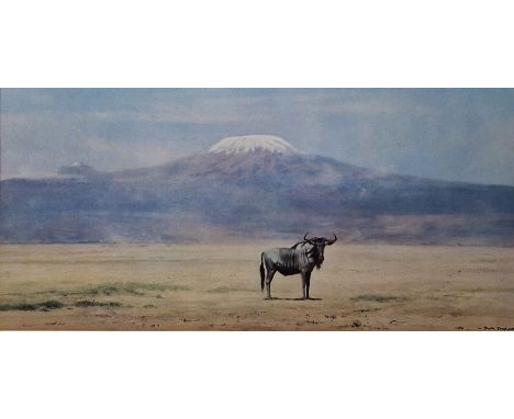 David ShepherdColour print of a Wildebeest, signed in pencil in the margin by the artist andcolour print of two Elephants cha