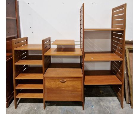 Collection of 1970's teak ladderax for Staples unit and related items to include three sections, a drop front cupboard, quant
