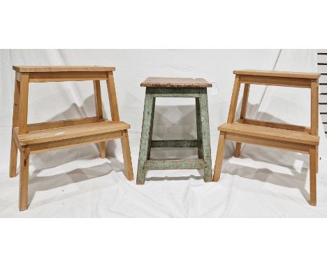 Pine painted stool&nbsp;and two modern step stools&nbsp;(3)&nbsp;