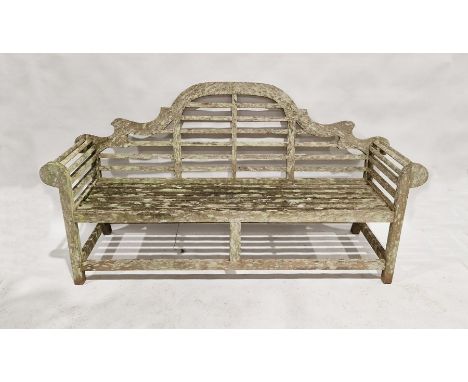 Large teak Lutyens-style garden bench&nbsp;with slatted seat and back, 104cm high x 200cm wide x 65cm deep approx.&nbsp;Condi