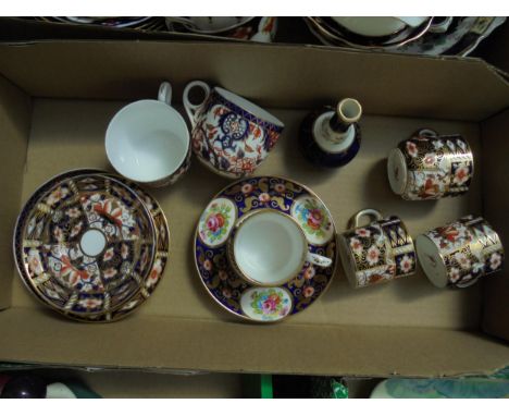Small collection of early Royal Crown Derby various tea cups and coffee cans (1 damaged) small vase, variety of saucers