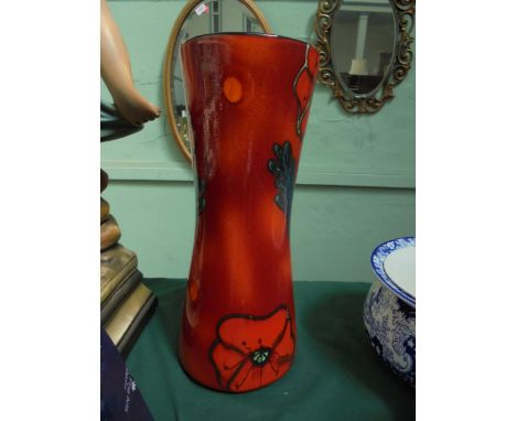 Large 60's style Poole Pottery vase with red poppies