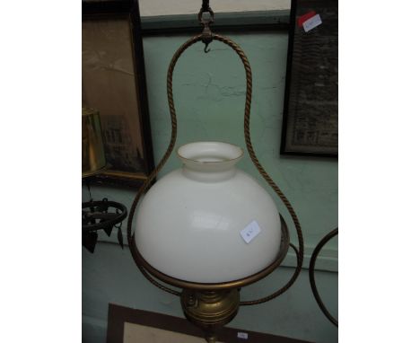 Large hanging oil lamp with glass shade 