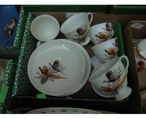 Various cups and saucers, Polish with pheasant design 
