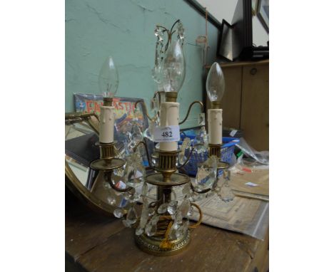 Vintage candelabra style table light with 4 light fittings and glass droplets, re-wired