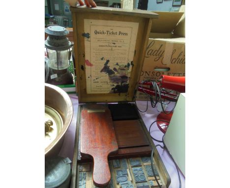 Unusual portable printing press entitled 'The Quick Ticket' press, self inking model number 2 by Adams of Eastbourne complete