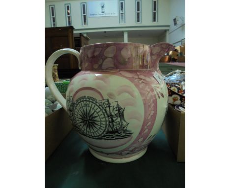 Large 19th century Sunderland lustre ware depicting The Mariners Compass and Sailors Farewell (23cm tall)