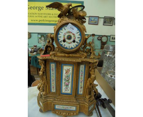 Highly decorative French bracket clock with delightful inset porcelain face and panels (for repair) 